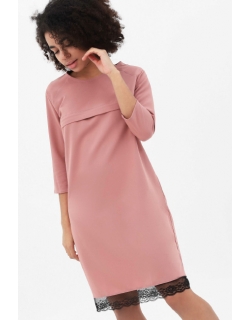 Платье для кормящих и беременных с кружевом, цвет розовый персик