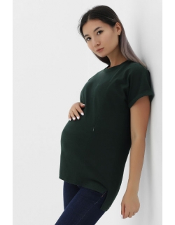Футболка для кормящих и беременных с вертикальными молниями, цвет темно-зеленый