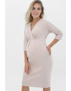 Платье-футляр беременных со сборкой, кремовое