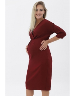Платье-футляр для беременных со сборкой, бордовое