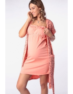 Комплект в роддом халат с сорочкой персиковый, принт слова