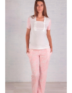 Пижама для беременных и кормящих с пуговицами, розовая