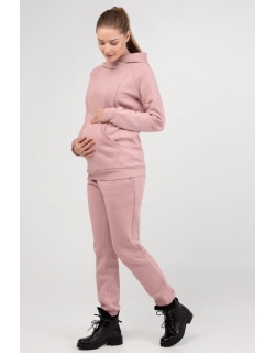 Костюм для беременных и кормящих с капюшоном (из футера с тонким начесом), пыльная роза