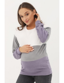 Толстовка для кормящих и беременных трехцветная, цвет белый-серый-лаванда