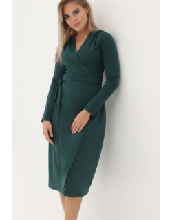 Платье для беременных и кормящих миди на запах, темно-зеленое