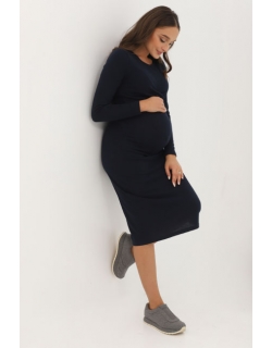 Платье для кормящих и беременных со складкой, темно-синее