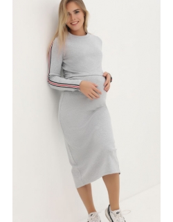 Платье для беременных и кормящих с лампасами, серый меланж