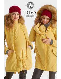 Слингокуртка зимняя - парка 3 в 1 с мехом, горчичная