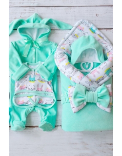 Комплект на выписку демисезонный, Bunny mint (6 предметов)