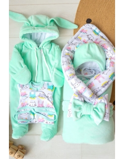 Комплект на выписку холодная зима, Bunny Mint (6 предметов)