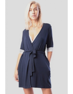 Комплект в роддом халат с сорочкой, темно-синий