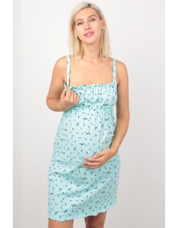 Ночная сорочка для беременных и кормящих ментоловая, принт одуванчики