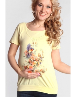 Футболка для кормящих и беременных "птицы", светло-желтый