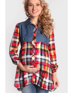 Блуза-рубашка для беременных в цветную клетку