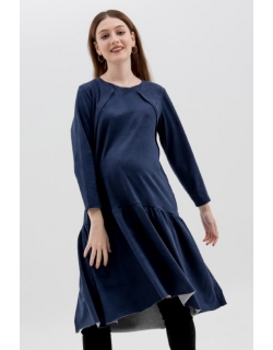 Платье для беременных и кормящих c воланами замшевое, темно-синее