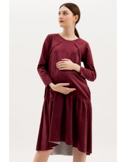 Платье для беременных и кормящих c воланами замшевое, марсала