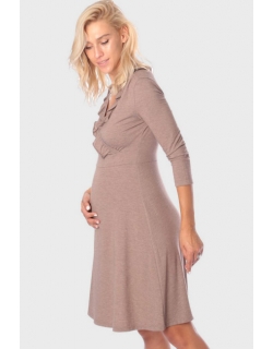 Платье для кормящих и беременных с рюшами, капучино