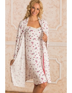 Комплект в роддом халат с сорочкой "сердечки", цвет красный