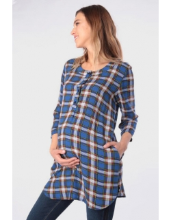Блуза-рубашка для беременных в клетку, синяя