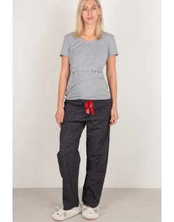 Пижама для беременных и кормящих с цветами, серая