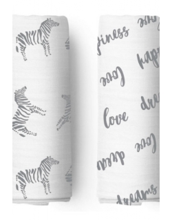 Муслиновые пеленки для новорожденных Adam Stork большие, набор 2, Zebra/Happiness