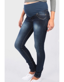 Джинсы для беременных зауженные с высоким мягким поясом, темно-синие