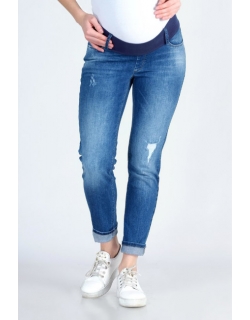 Джинсы для беременных и родивших на низкой талии (с потертостями), синие