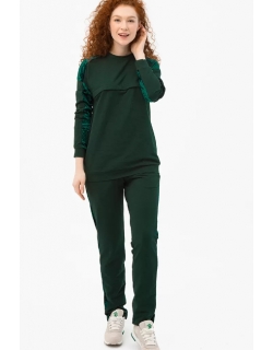 Костюм для беременных и кормящих с отделкой из велюра, темно-зеленый
