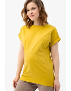 Футболка для кормящих и беременных с вертикальными молниями - горчичный