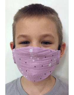 Маска медицинская многоразовая детская из муслина, Violet Stars