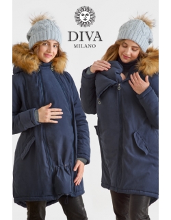 Слингокуртка зимняя - парка для беременных 3 в 1 с мехом, синий