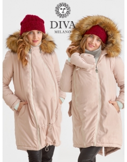 Слингокуртка зимняя - парка для беременных 3 в 1 с мехом, пудровый