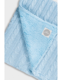 Вязаный плед с мехом для новорожденных (косичка) Jollein, "светло-голубой" большой