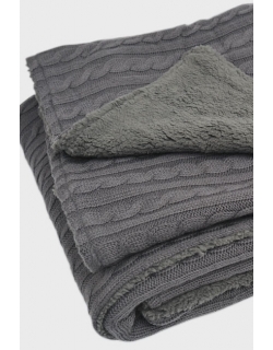 Плед для новорожденных вязаный с мехом, "антрацит", средний