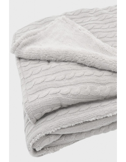 Вязаный плед с мехом для новорожденных (косичка) Jollein, "светло-серый", большой