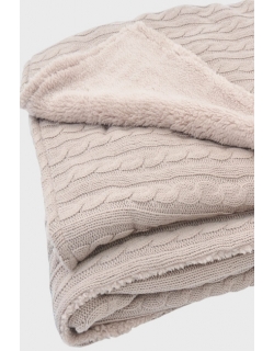 Вязаный плед с мехом для новорожденных (косичка) Jollein, "песочный", большой