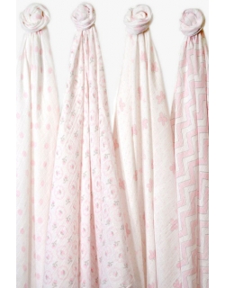 Муслиновые пеленки для новорожденного SwaddleDesigns большие набор 4, Pink Butterfly