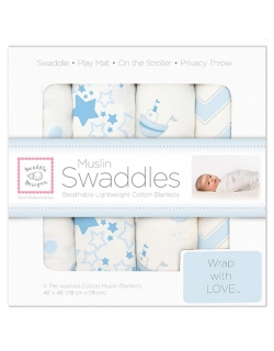 Набор муслиновых пеленок 4 шт. SwaddleDesigns Blue Little Ships