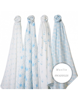 Набор муслиновых пеленок 4 шт. SwaddleDesigns Blue Little Ships
