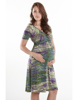 Платье для кормящих Wrap Dress короткий рукав, принт "Impasto Forest"