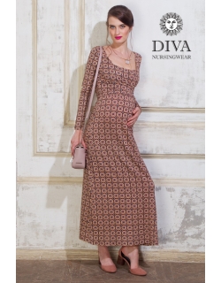 Платье для кормящих и беременных Diva Nursingwear Alba Maxi дл.рукав, принт Sole