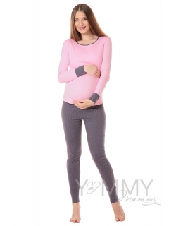 Комплект для дома серый / розовый горошек