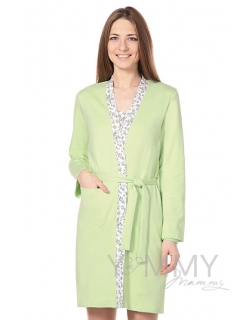 Халат фисташковый с отделкой цветочный принт