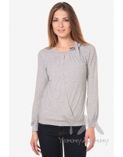 Блуза для беременных и кормящих с бантом, цвет светло-серый меланж