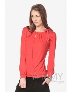 Блуза для беременных и кормящих с бантом, цвет красный мак