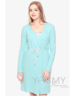 Комплект халат с сорочкой ментол с принтом котики и зайчики