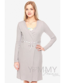 Комплект халат с сорочкой серый с принтом котики и зайчики