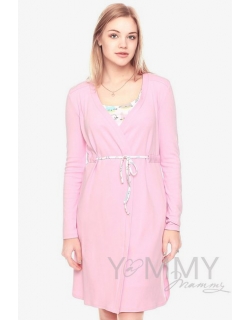 Комплект халат с сорочкой розовый с принтом котики и зайчики