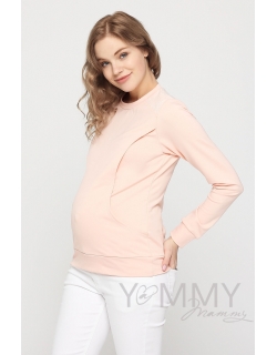 Свитшот для беременных и кормящих, светло-розовый с кружевом