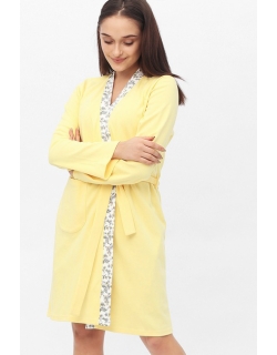 Халат желтый с отделкой цветочный принт
